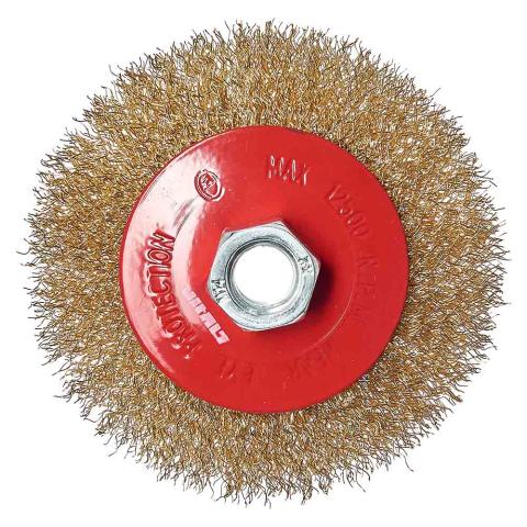 Щітка конічна Vitals гофрована латунована 100 мм М14, 0,3 мм Щітка конічна Vitals гофрована латунована 100 мм М14, 0,3 мм