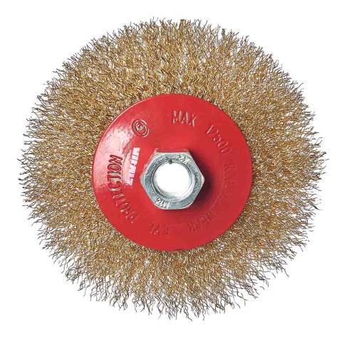 Щітка конічна Vitals гофрована латунована 115 мм М14, 0,3 мм Щітка конічна Vitals гофрована латунована 115 мм М14, 0,3 мм