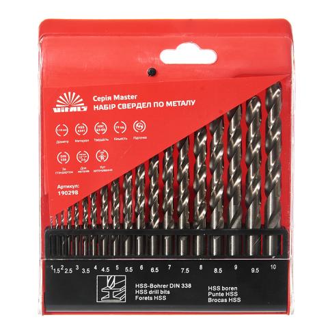 Комплект свердел HSS 19 од. 1–10 мм по металу Vitals Master