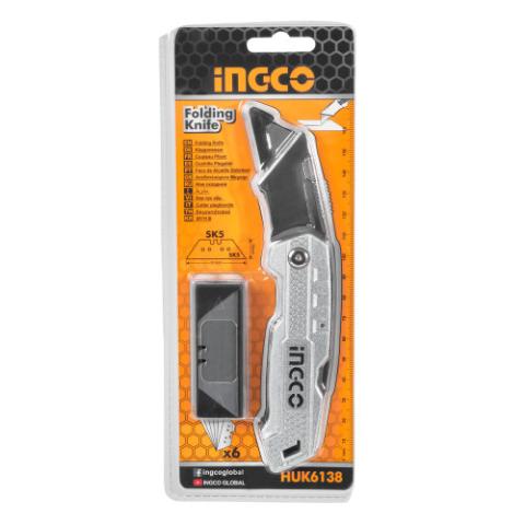 Ніж складаний алюмінієвий, 5 лез трапеція SK5 INGCO Ніж складаний алюмінієвий, 5 лез трапеція SK5 INGCO