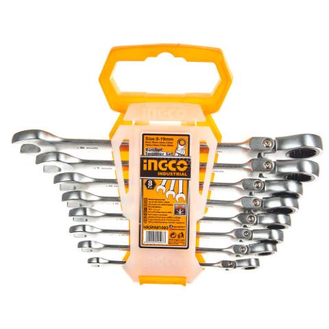 Набір ключів гайкових комбінованих храпових гнучких 8–19 мм 8 шт. INGCO INDUSTRIAL Набір ключів гайкових комбінованих храпових гнучких 8–19 мм 8 шт. INGCO INDUSTRIAL