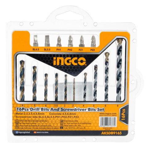 Набір свердел по металу, свердла по бетону, біти 16 шт. INGCO Набір свердел по металу, свердла по бетону, біти 16 шт. INGCO