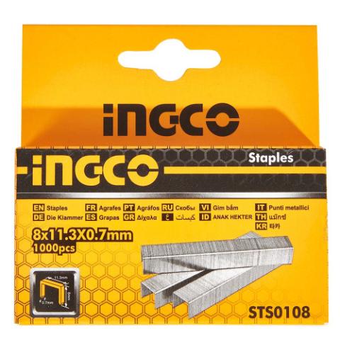 Скобы для степлера тип-53 8х0.7 мм 1000 шт INGCO